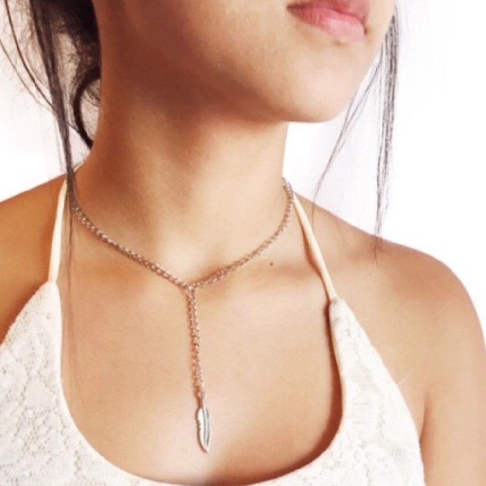 Feather Drop Y Necklace